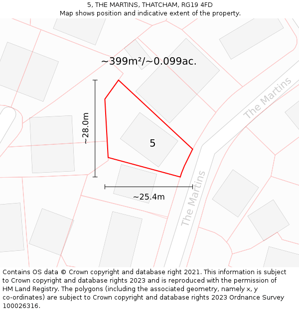 5, THE MARTINS, THATCHAM, RG19 4FD: Plot and title map