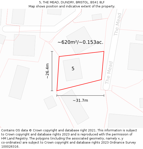 5, THE MEAD, DUNDRY, BRISTOL, BS41 8LF: Plot and title map