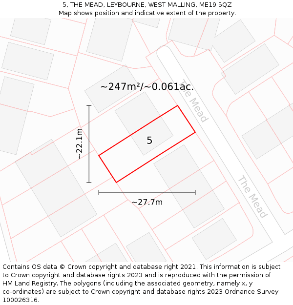 5, THE MEAD, LEYBOURNE, WEST MALLING, ME19 5QZ: Plot and title map