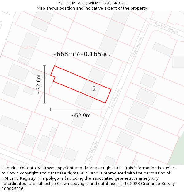 5, THE MEADE, WILMSLOW, SK9 2JF: Plot and title map