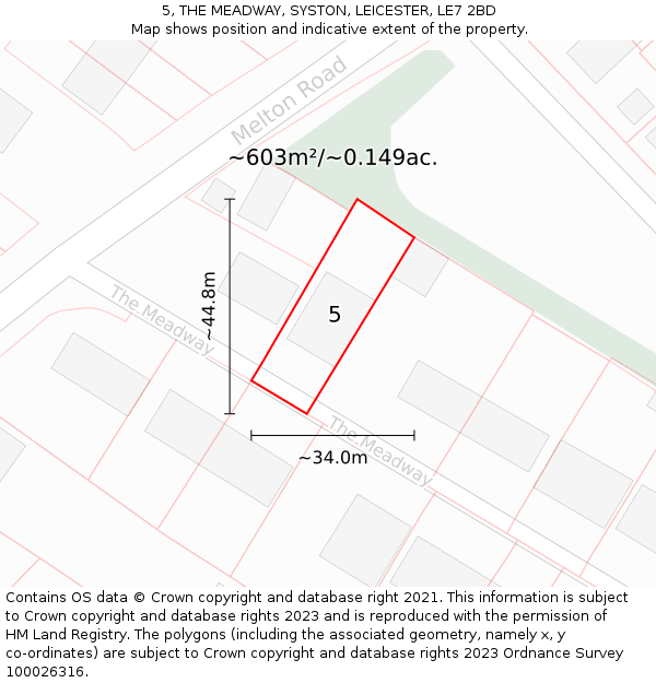 5, THE MEADWAY, SYSTON, LEICESTER, LE7 2BD: Plot and title map