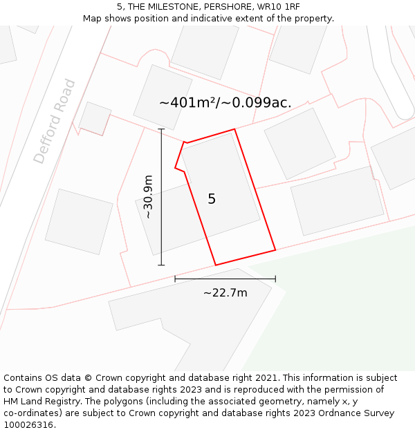 5, THE MILESTONE, PERSHORE, WR10 1RF: Plot and title map