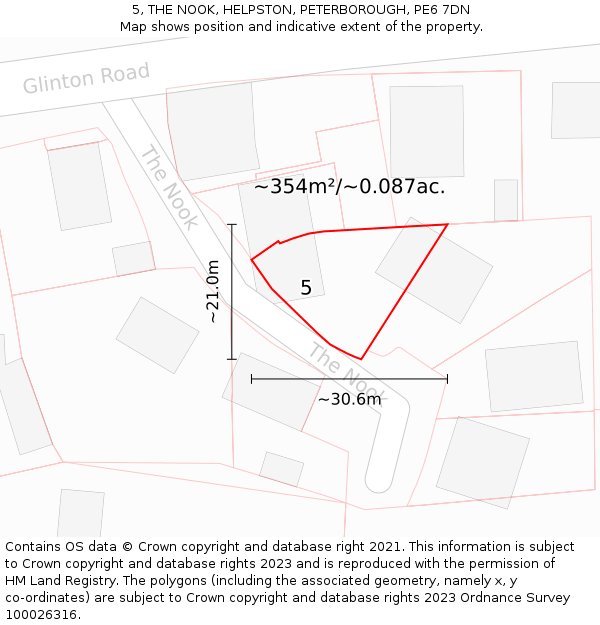 5, THE NOOK, HELPSTON, PETERBOROUGH, PE6 7DN: Plot and title map