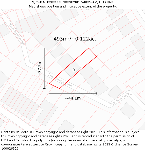 5, THE NURSERIES, GRESFORD, WREXHAM, LL12 8NF: Plot and title map