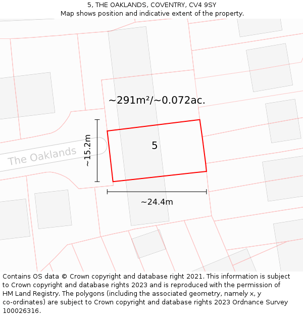 5, THE OAKLANDS, COVENTRY, CV4 9SY: Plot and title map