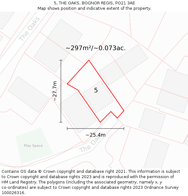 5, THE OAKS, BOGNOR REGIS, PO21 3AE: Plot and title map