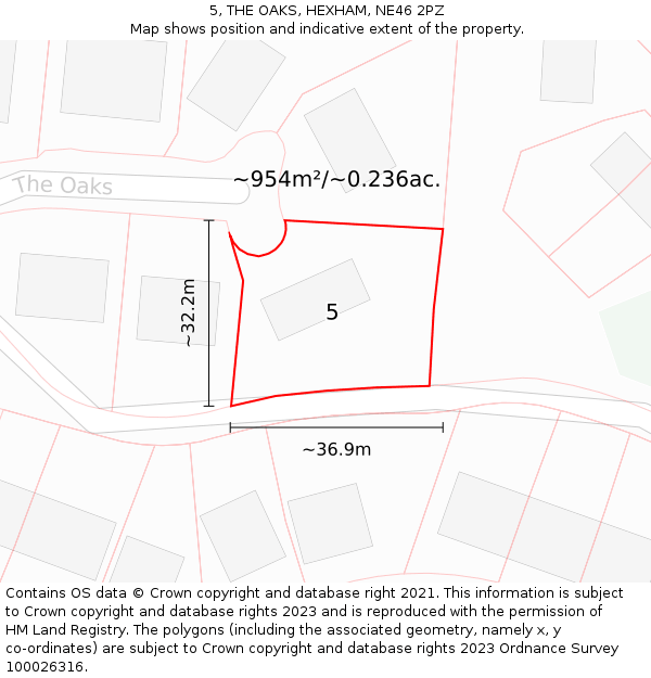 5, THE OAKS, HEXHAM, NE46 2PZ: Plot and title map