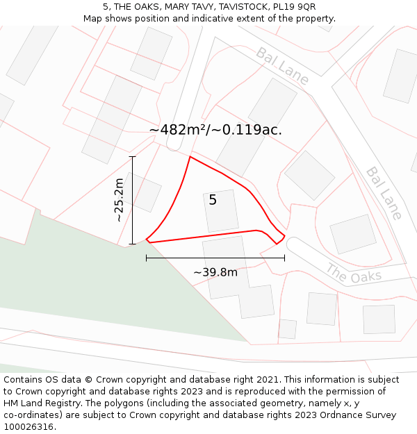 5, THE OAKS, MARY TAVY, TAVISTOCK, PL19 9QR: Plot and title map