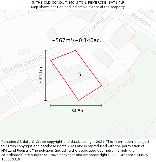 5, THE OLD CONDUIT, MONKTON, PEMBROKE, SA71 4LR: Plot and title map