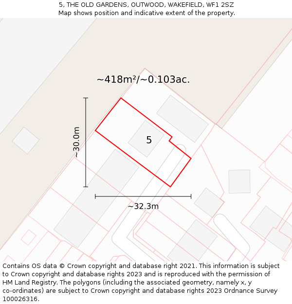 5, THE OLD GARDENS, OUTWOOD, WAKEFIELD, WF1 2SZ: Plot and title map