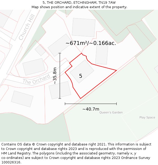 5, THE ORCHARD, ETCHINGHAM, TN19 7AW: Plot and title map