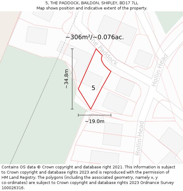 5, THE PADDOCK, BAILDON, SHIPLEY, BD17 7LL: Plot and title map