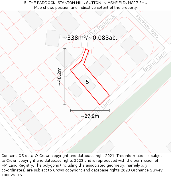 5, THE PADDOCK, STANTON HILL, SUTTON-IN-ASHFIELD, NG17 3HU: Plot and title map