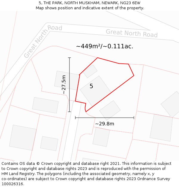 5, THE PARK, NORTH MUSKHAM, NEWARK, NG23 6EW: Plot and title map