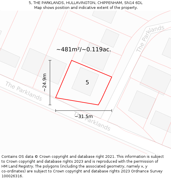 5, THE PARKLANDS, HULLAVINGTON, CHIPPENHAM, SN14 6DL: Plot and title map