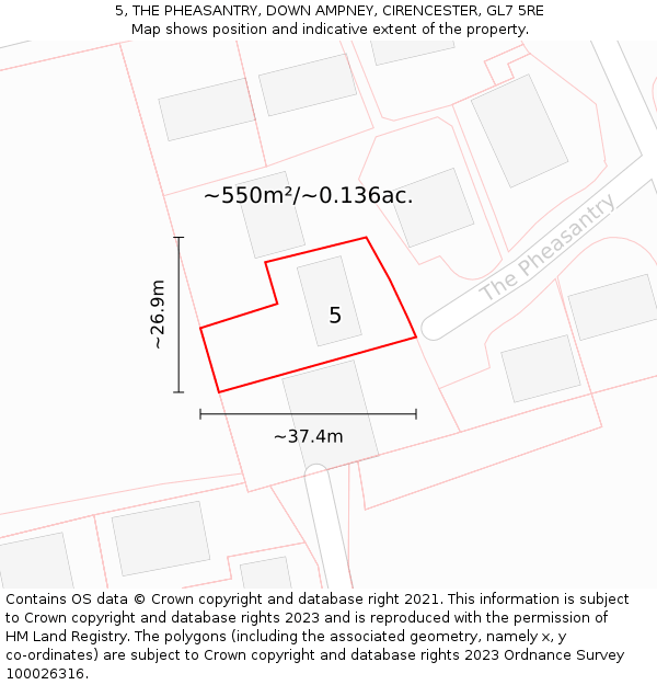 5, THE PHEASANTRY, DOWN AMPNEY, CIRENCESTER, GL7 5RE: Plot and title map