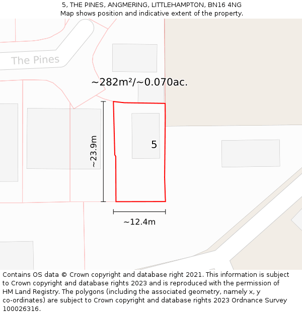 5, THE PINES, ANGMERING, LITTLEHAMPTON, BN16 4NG: Plot and title map