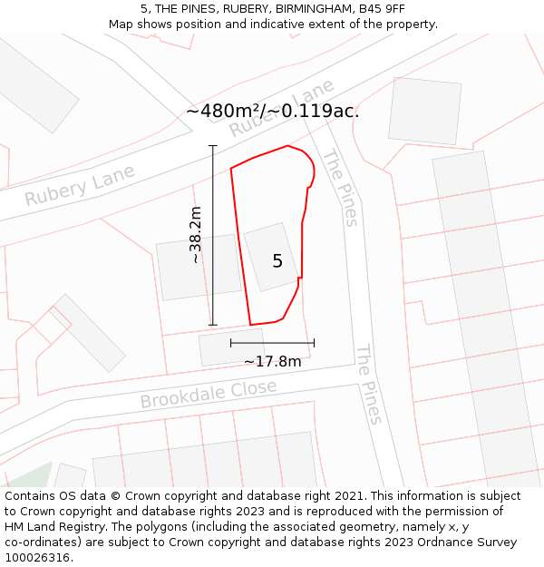 5, THE PINES, RUBERY, BIRMINGHAM, B45 9FF: Plot and title map