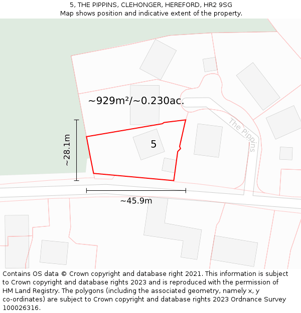 5, THE PIPPINS, CLEHONGER, HEREFORD, HR2 9SG: Plot and title map