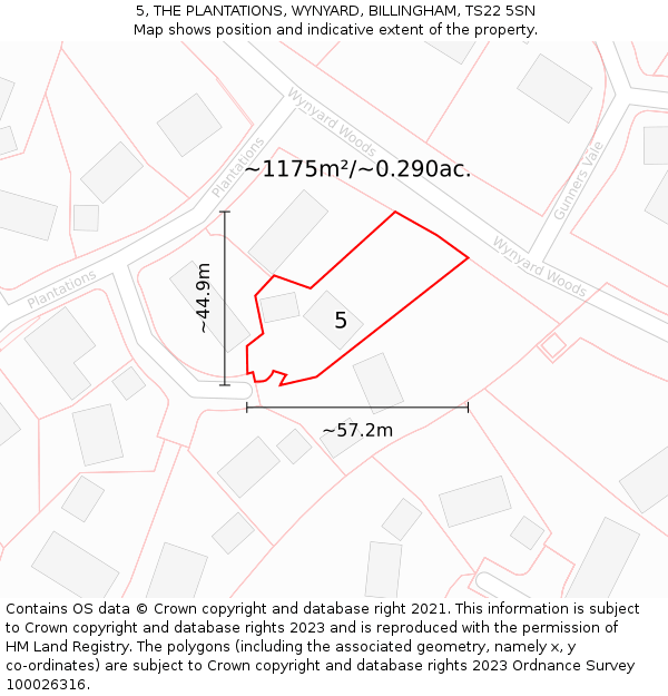 5, THE PLANTATIONS, WYNYARD, BILLINGHAM, TS22 5SN: Plot and title map