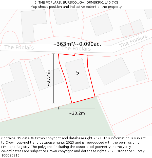 5, THE POPLARS, BURSCOUGH, ORMSKIRK, L40 7XG: Plot and title map