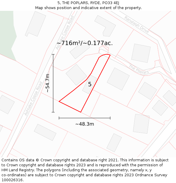 5, THE POPLARS, RYDE, PO33 4EJ: Plot and title map