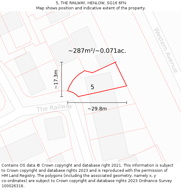 5, THE RAILWAY, HENLOW, SG16 6FN: Plot and title map