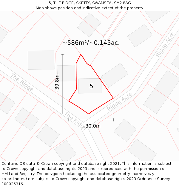 5, THE RIDGE, SKETTY, SWANSEA, SA2 8AG: Plot and title map