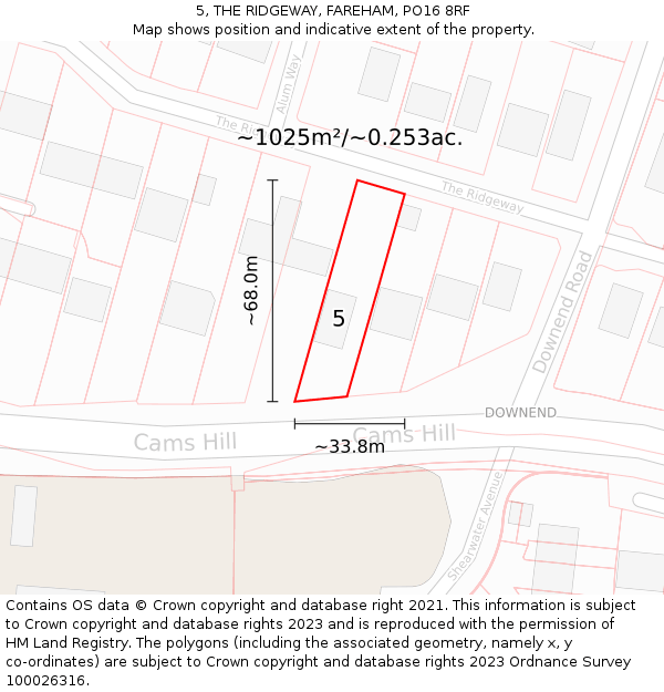 5, THE RIDGEWAY, FAREHAM, PO16 8RF: Plot and title map