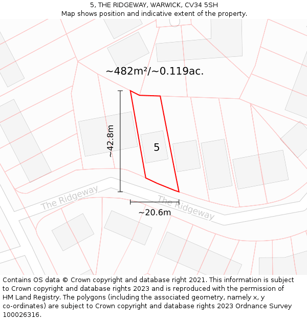 5, THE RIDGEWAY, WARWICK, CV34 5SH: Plot and title map