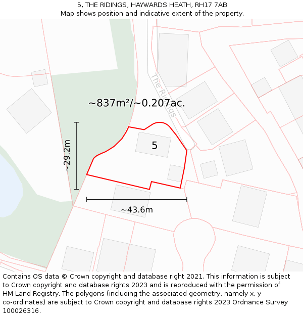 5, THE RIDINGS, HAYWARDS HEATH, RH17 7AB: Plot and title map