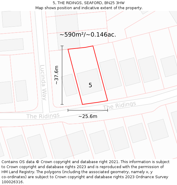 5, THE RIDINGS, SEAFORD, BN25 3HW: Plot and title map