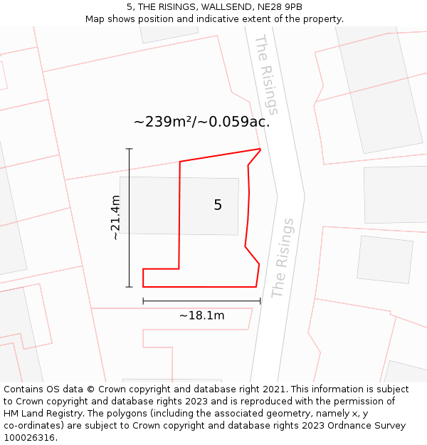 5, THE RISINGS, WALLSEND, NE28 9PB: Plot and title map