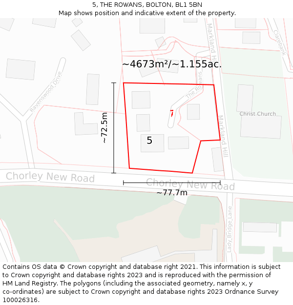 5, THE ROWANS, BOLTON, BL1 5BN: Plot and title map