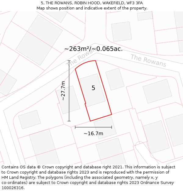 5, THE ROWANS, ROBIN HOOD, WAKEFIELD, WF3 3FA: Plot and title map