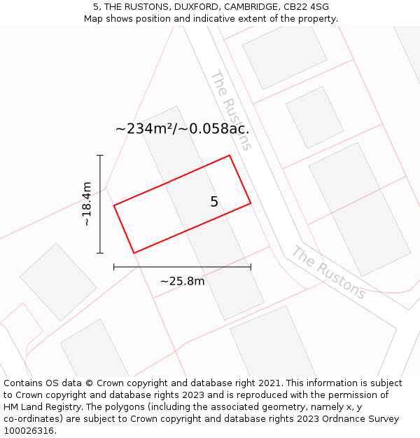 5, THE RUSTONS, DUXFORD, CAMBRIDGE, CB22 4SG: Plot and title map