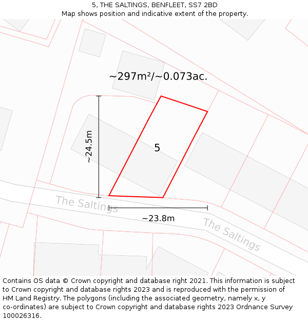 5, THE SALTINGS, BENFLEET, SS7 2BD: Plot and title map