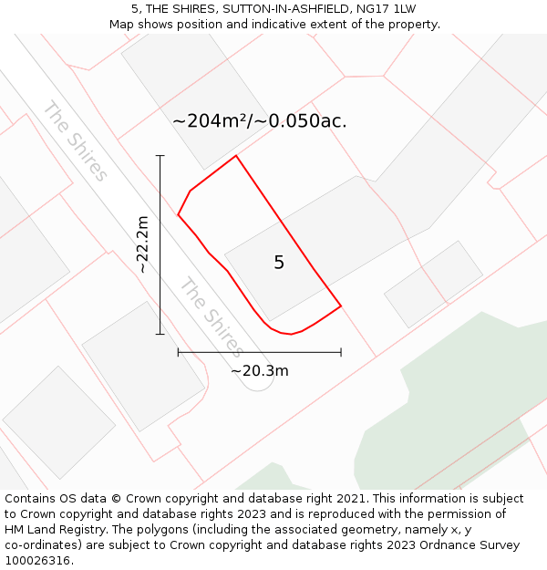 5, THE SHIRES, SUTTON-IN-ASHFIELD, NG17 1LW: Plot and title map