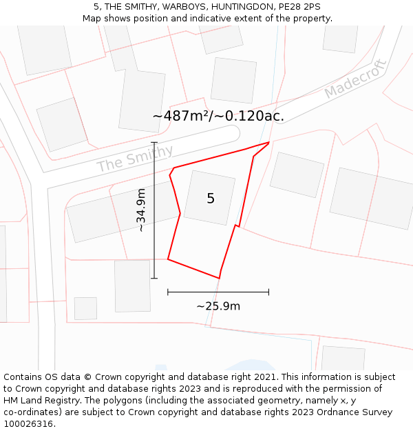 5, THE SMITHY, WARBOYS, HUNTINGDON, PE28 2PS: Plot and title map