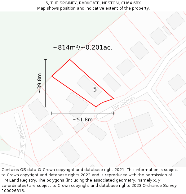 5, THE SPINNEY, PARKGATE, NESTON, CH64 6RX: Plot and title map