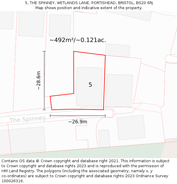 5, THE SPINNEY, WETLANDS LANE, PORTISHEAD, BRISTOL, BS20 6RJ: Plot and title map