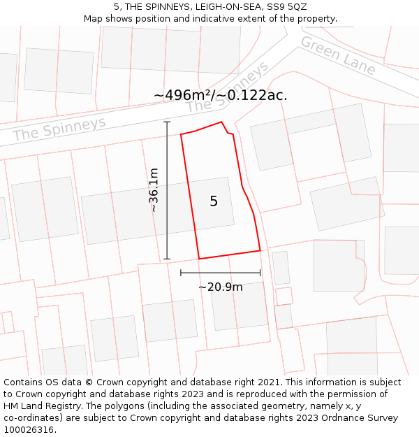 5, THE SPINNEYS, LEIGH-ON-SEA, SS9 5QZ: Plot and title map