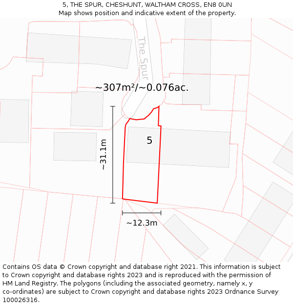 5, THE SPUR, CHESHUNT, WALTHAM CROSS, EN8 0UN: Plot and title map