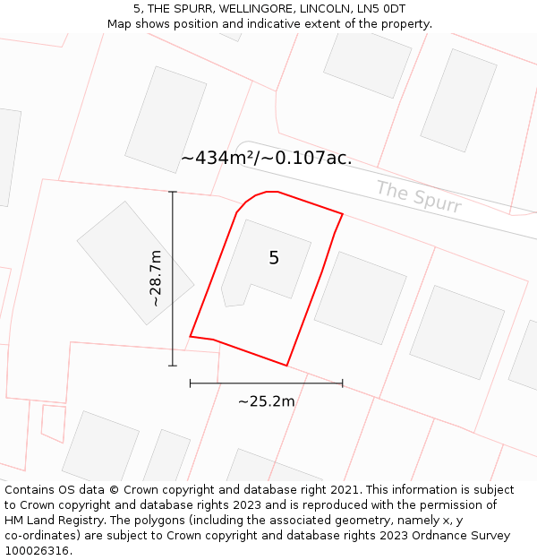 5, THE SPURR, WELLINGORE, LINCOLN, LN5 0DT: Plot and title map