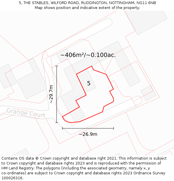 5, THE STABLES, WILFORD ROAD, RUDDINGTON, NOTTINGHAM, NG11 6NB: Plot and title map