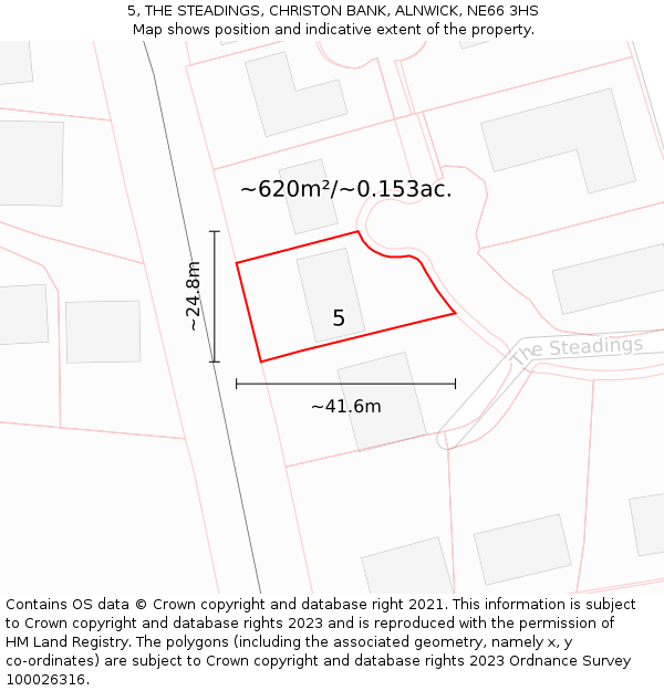 5, THE STEADINGS, CHRISTON BANK, ALNWICK, NE66 3HS: Plot and title map