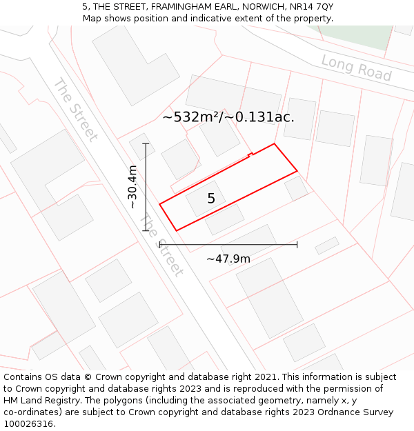 5, THE STREET, FRAMINGHAM EARL, NORWICH, NR14 7QY: Plot and title map