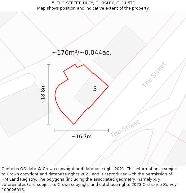 5, THE STREET, ULEY, DURSLEY, GL11 5TE: Plot and title map