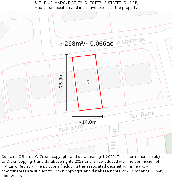 5, THE UPLANDS, BIRTLEY, CHESTER LE STREET, DH3 1RJ: Plot and title map