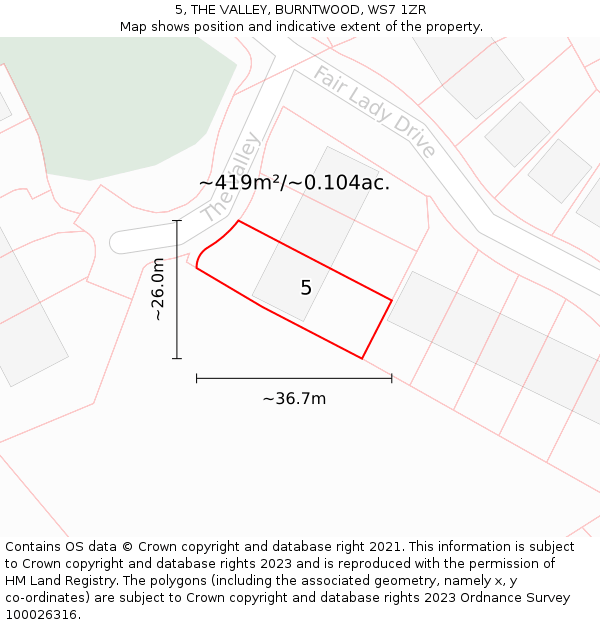 5, THE VALLEY, BURNTWOOD, WS7 1ZR: Plot and title map